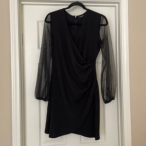 EUC SHEIN black mini dress with mesh polka dot sleeves